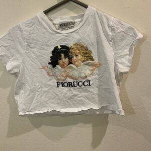 Fiorucci White Twin Angel Graphic Crop Tee
